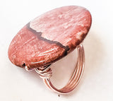 Large Jasper Gemstone Rose Gold Ring