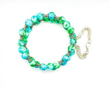 Short Stacked Blue Green Glass beads with Silver Spacers