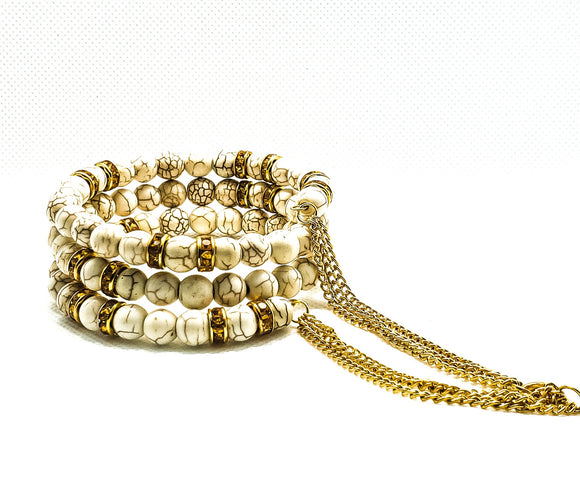 Stacked White Turquois with Gold Spacers Bracelet