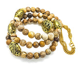 Short Stacked Yellow Picture Jasper with Gold Accents