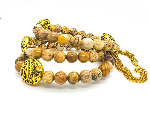 Short Stacked Yellow Picture Jasper with Gold Accents