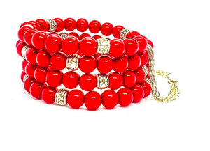 Stacked Red Coral and Silver